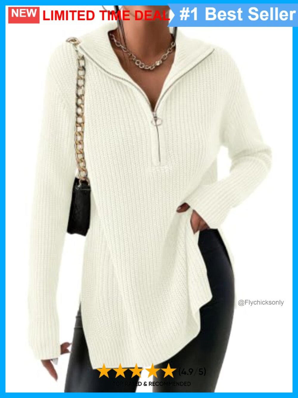 Quarter Zip Oversized Pullover Chunky Knit Sweater Long Sleeve